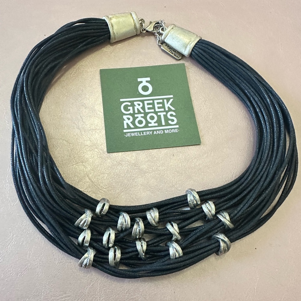 Black leather and Silver Necklace